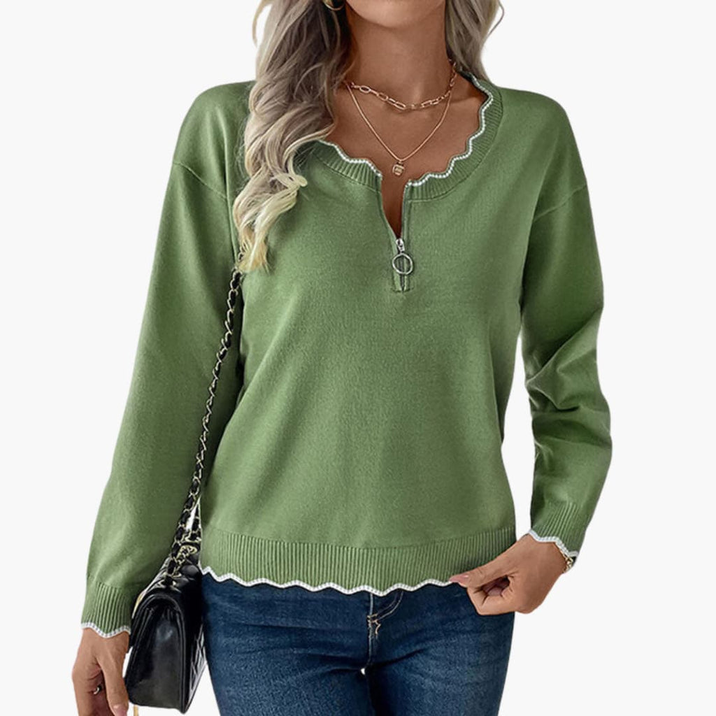 Sweater – Decorative Zip – Ruffle Detail