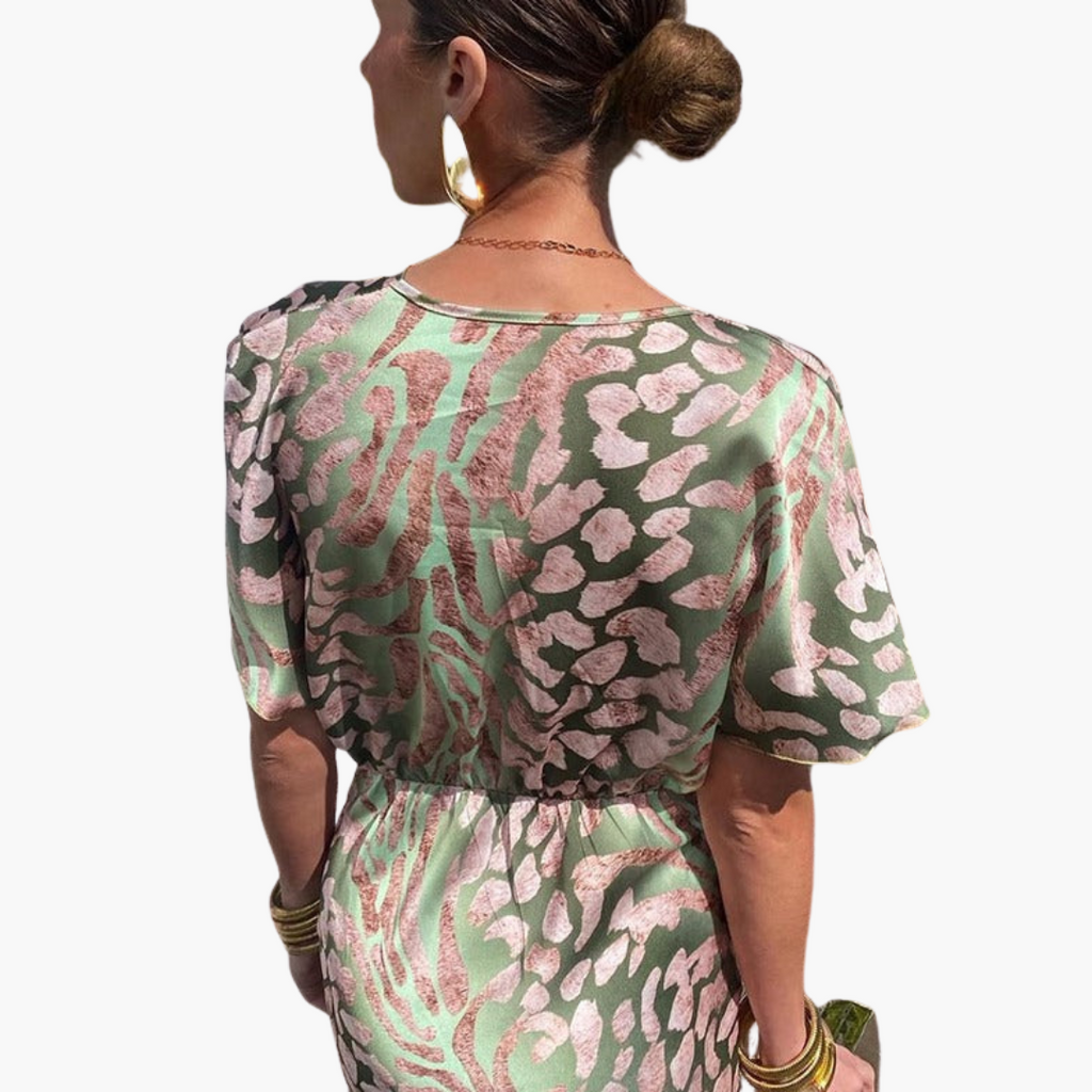 Ankle-Length Dress – V-Neck – Knotted Front Detail
