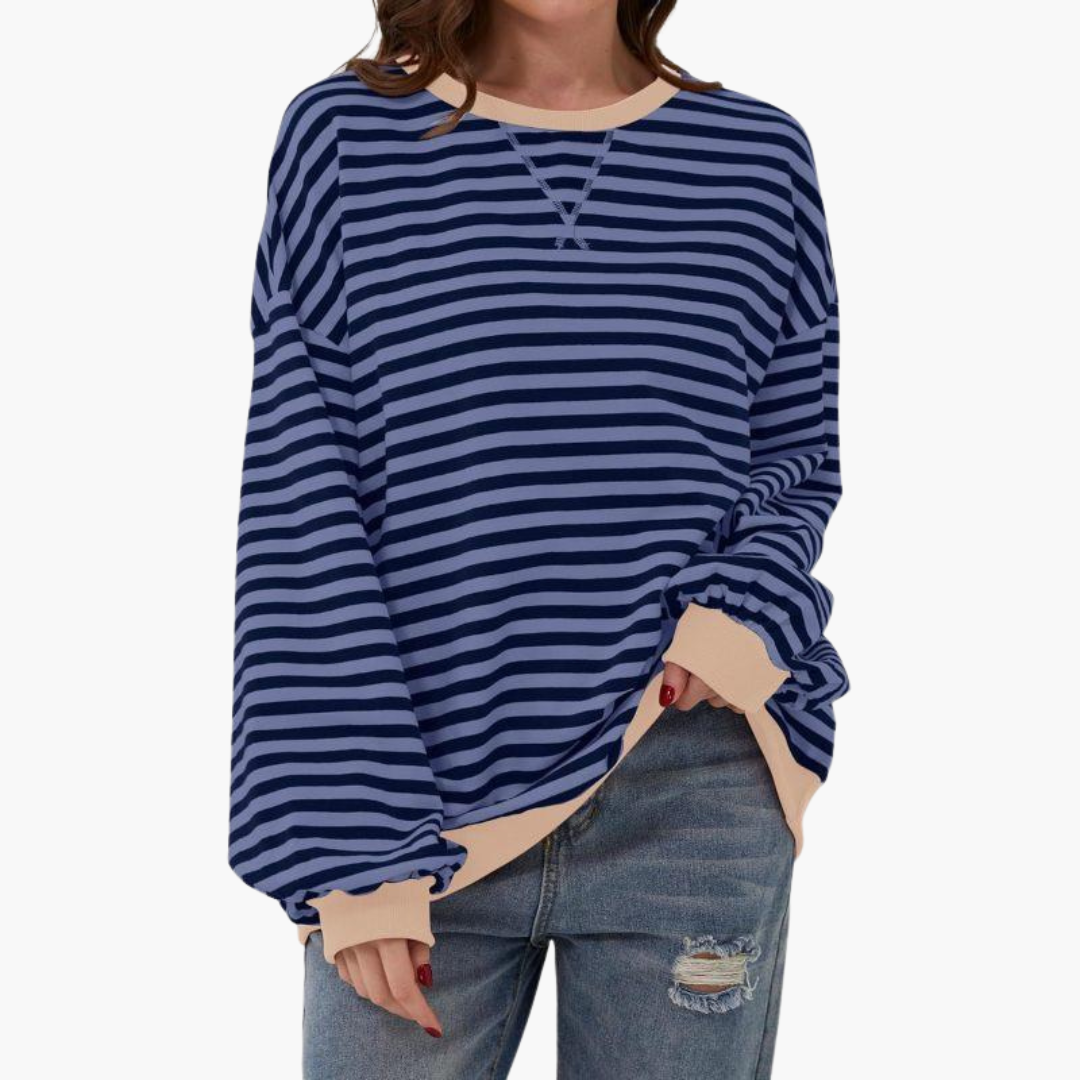 Oversized Sweatshirt – Striped Design – Long Sleeves