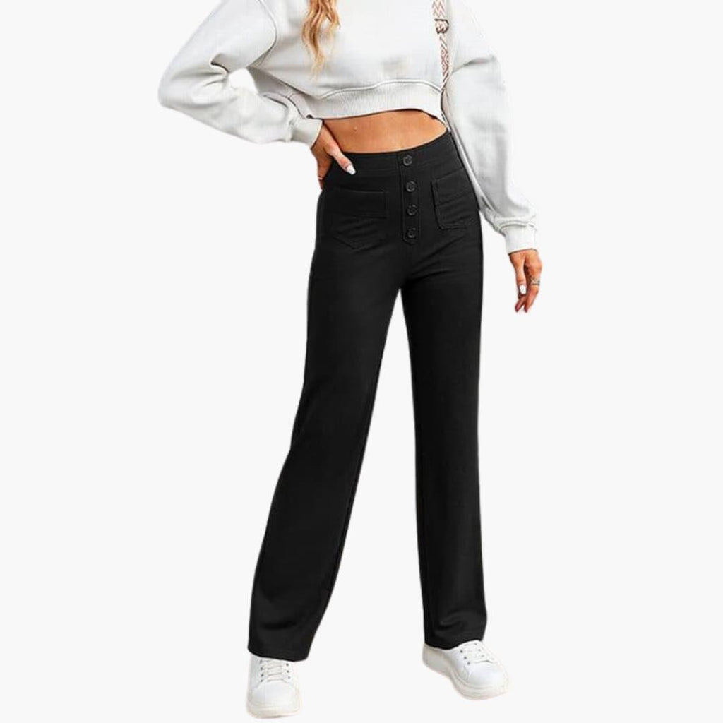 High-Waist Palazzo Pants – Button Placket