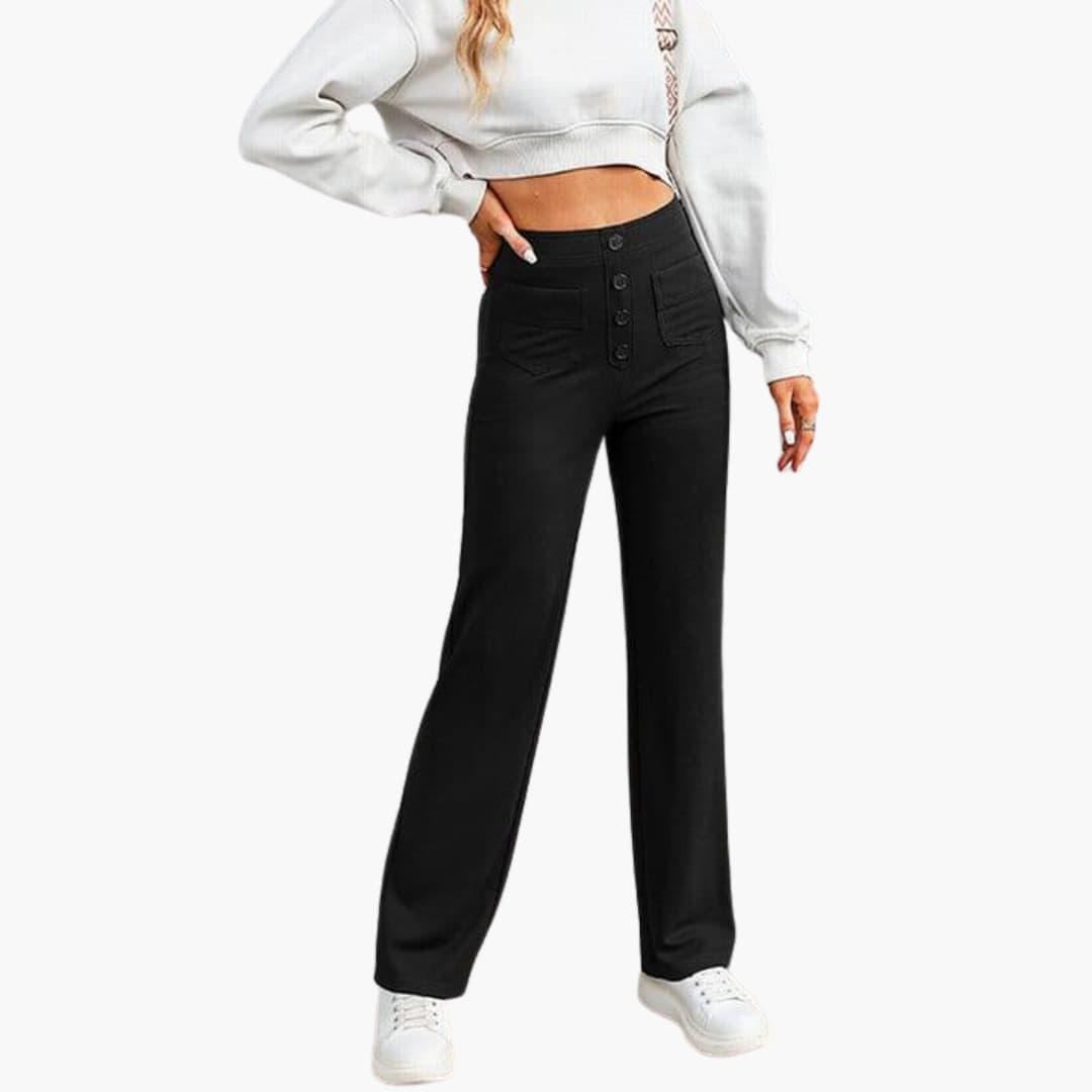 High-Waist Palazzo Pants – Button Placket