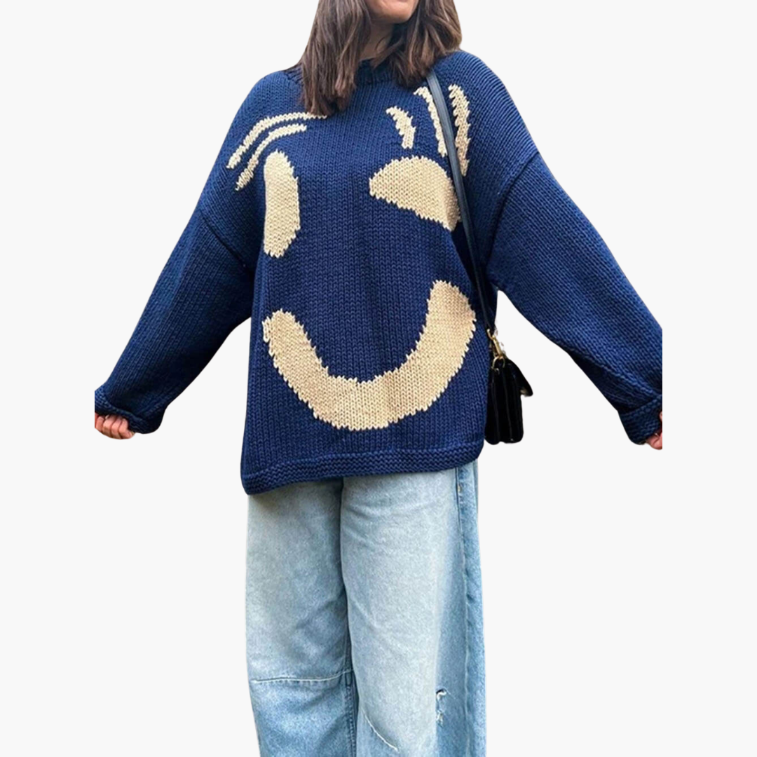 Oversized Knit Sweater – Smiley Design