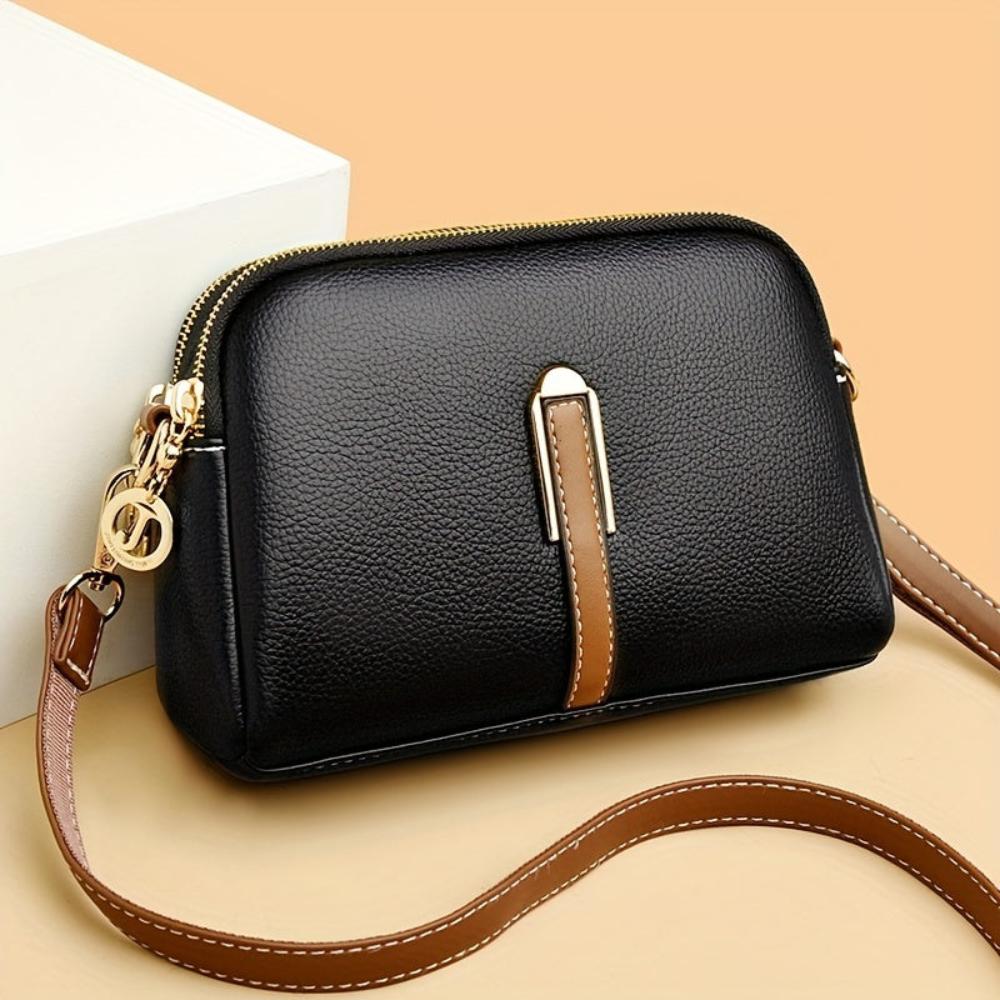 Litchi Embossed Leather Crossbody Bag