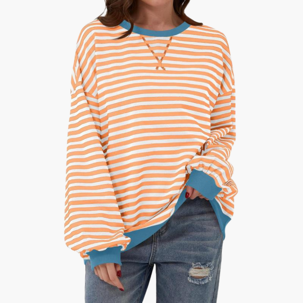 Oversized Sweatshirt – Striped Design – Long Sleeves