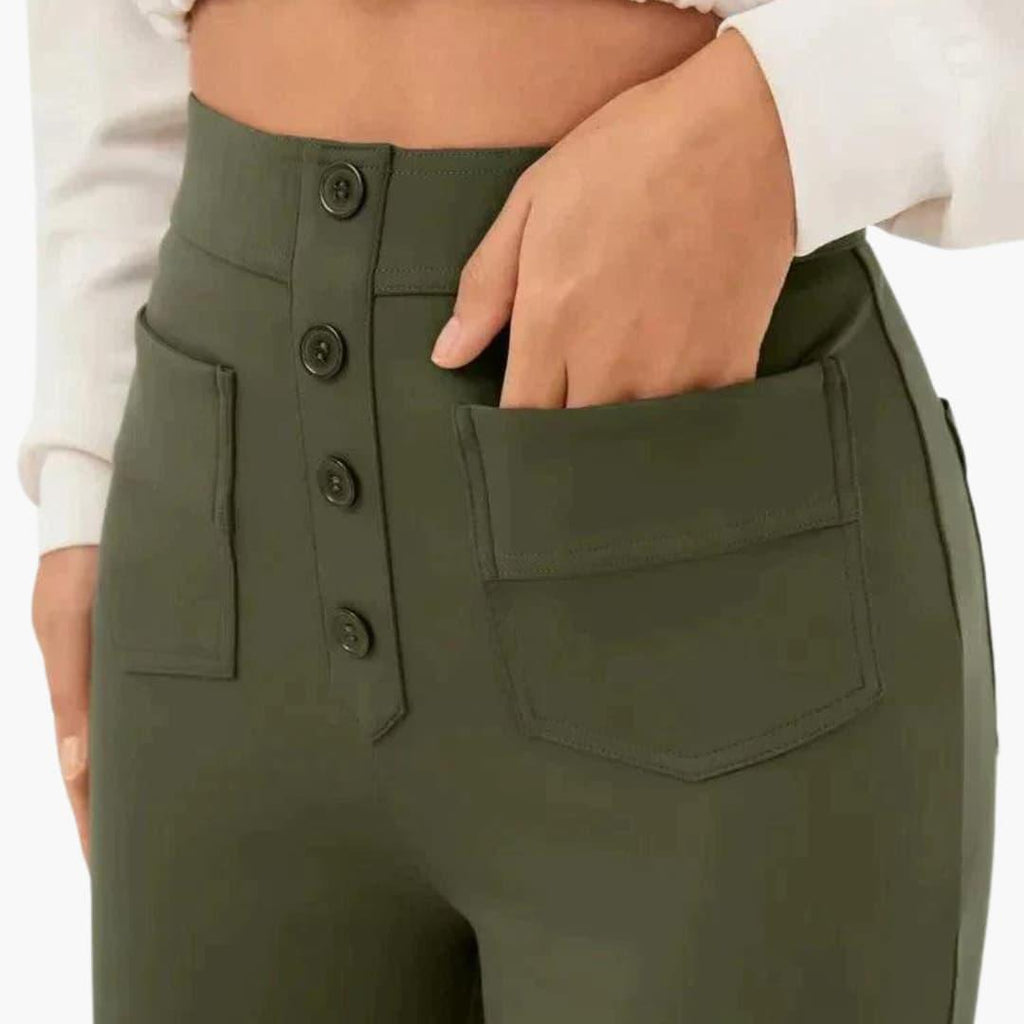 High-Waist Palazzo Pants – Button Placket