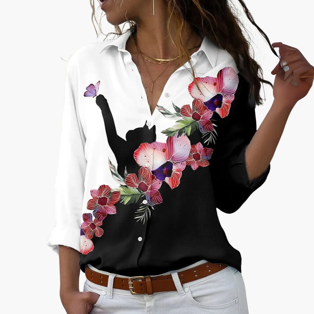 Blouse – Colorblock Floral Pattern