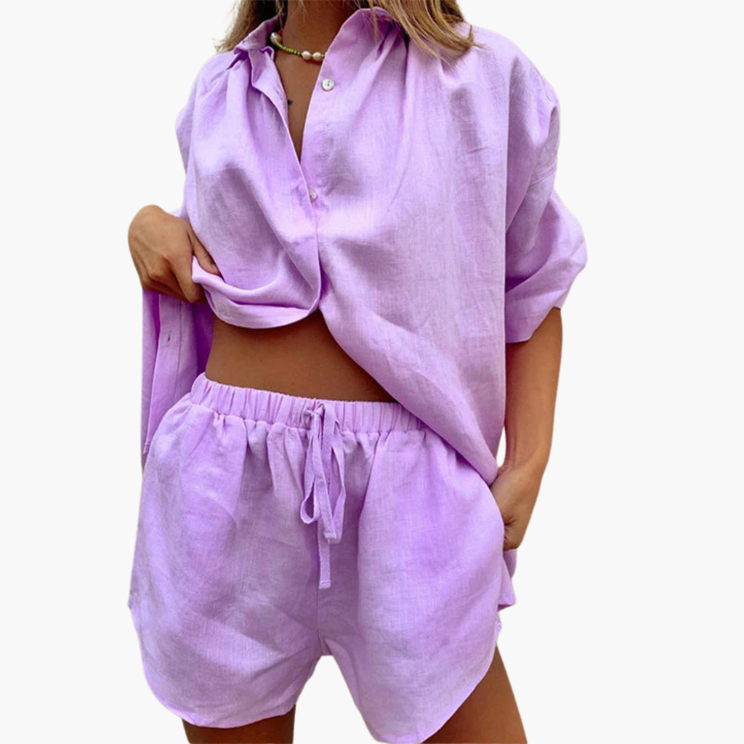 Two-Piece Set – Button-Front Top – Shorts