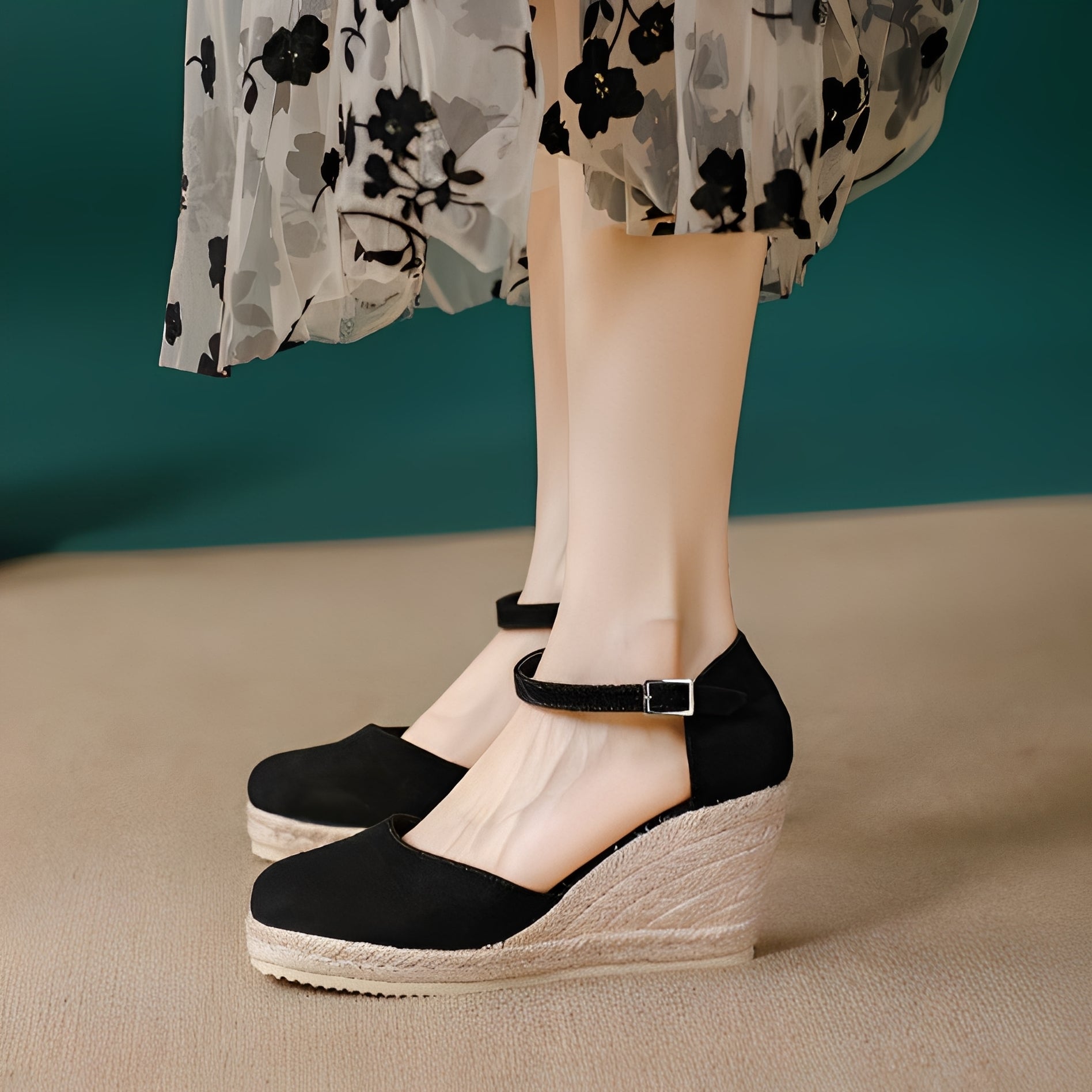 Women's Espadrille with Heel, Sandals Round Toe Elegant Wedge Heel