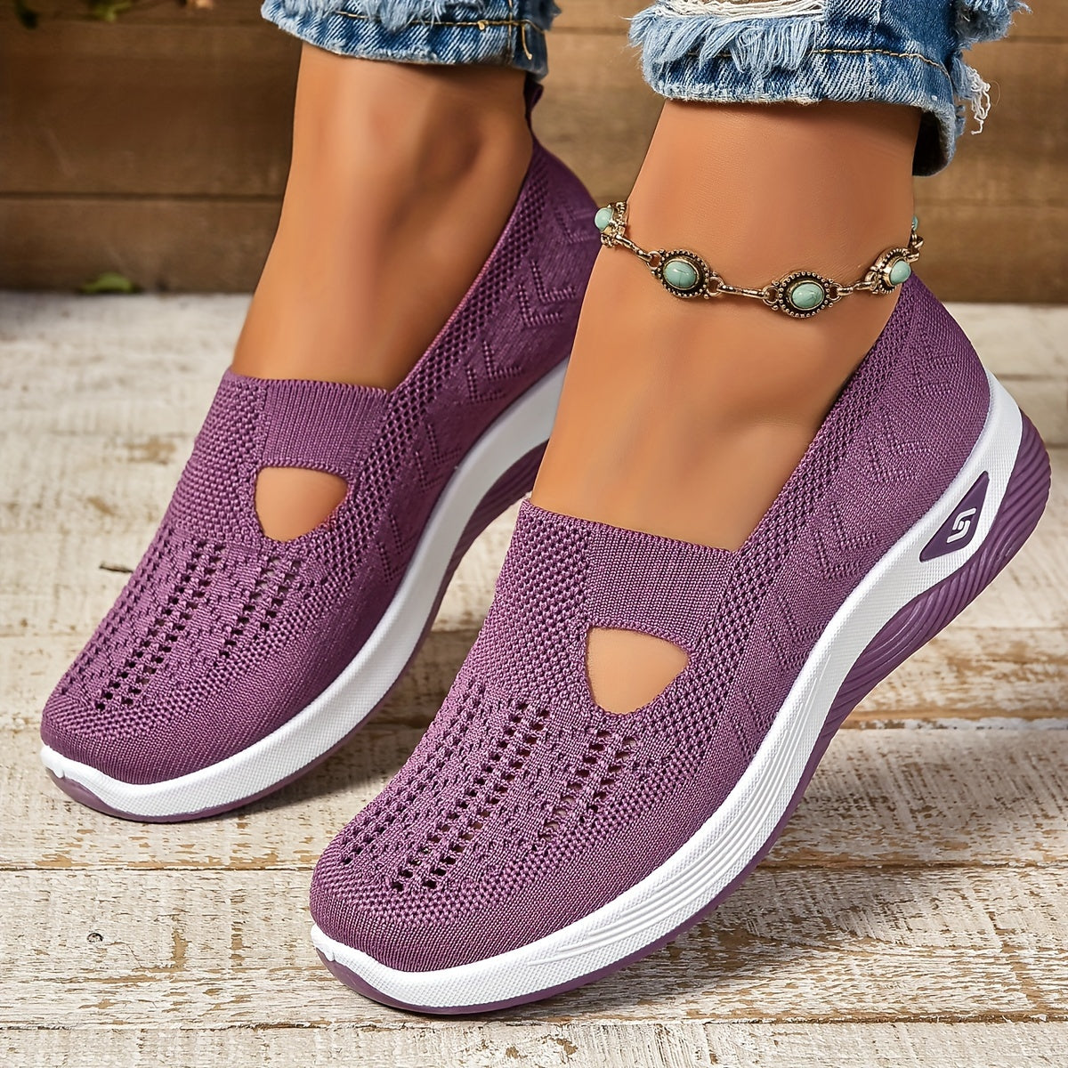 Women's Breathable Knit Sneakers - Casual Slip-On Walking Shoes with Soft PVC Sole