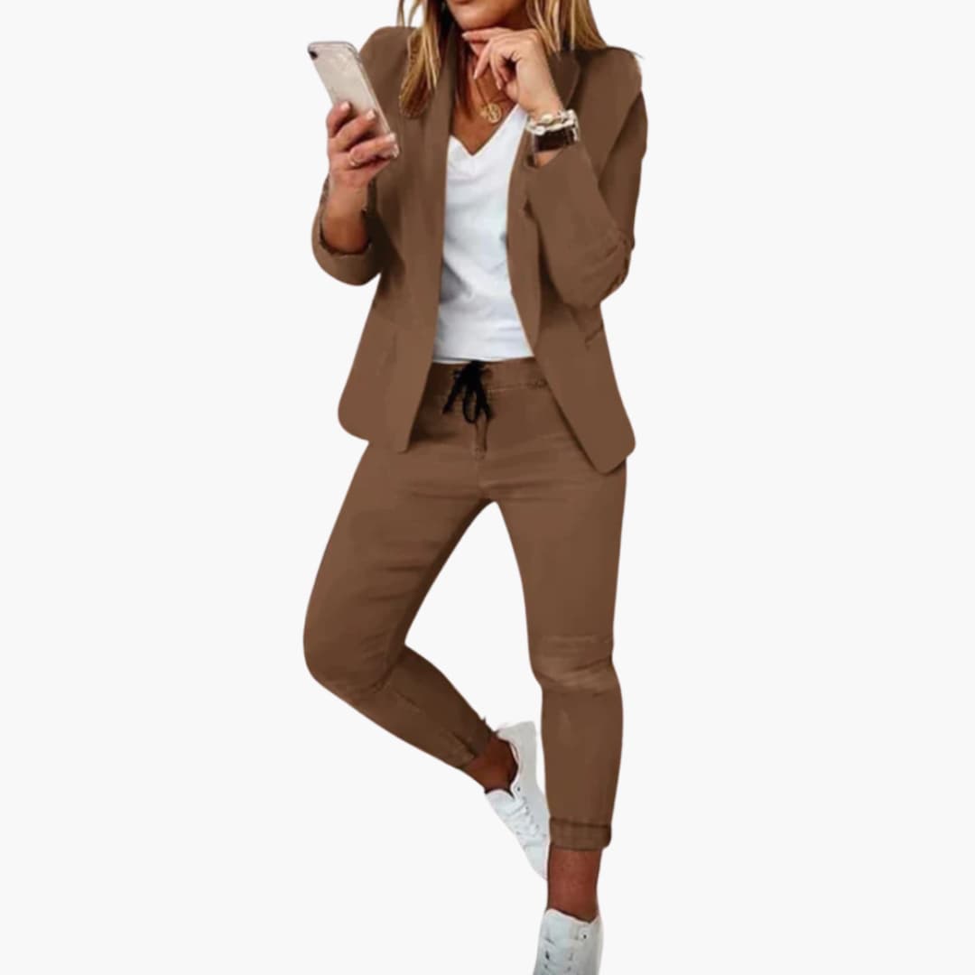 Two-Piece Lounge Set – Blazer and Jogger Pants – Drawstring Waist