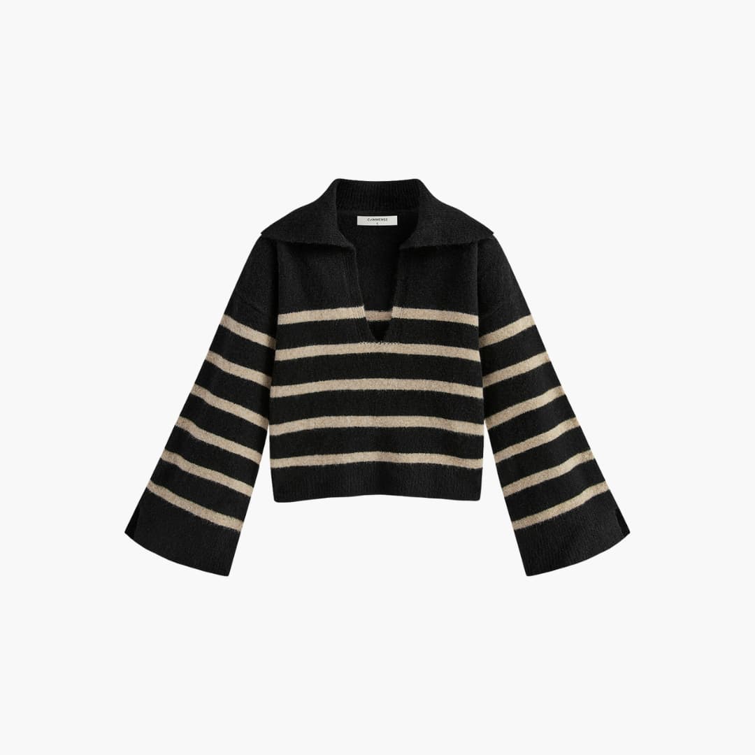 Pullover Sweater – V-Neck – Striped Pattern