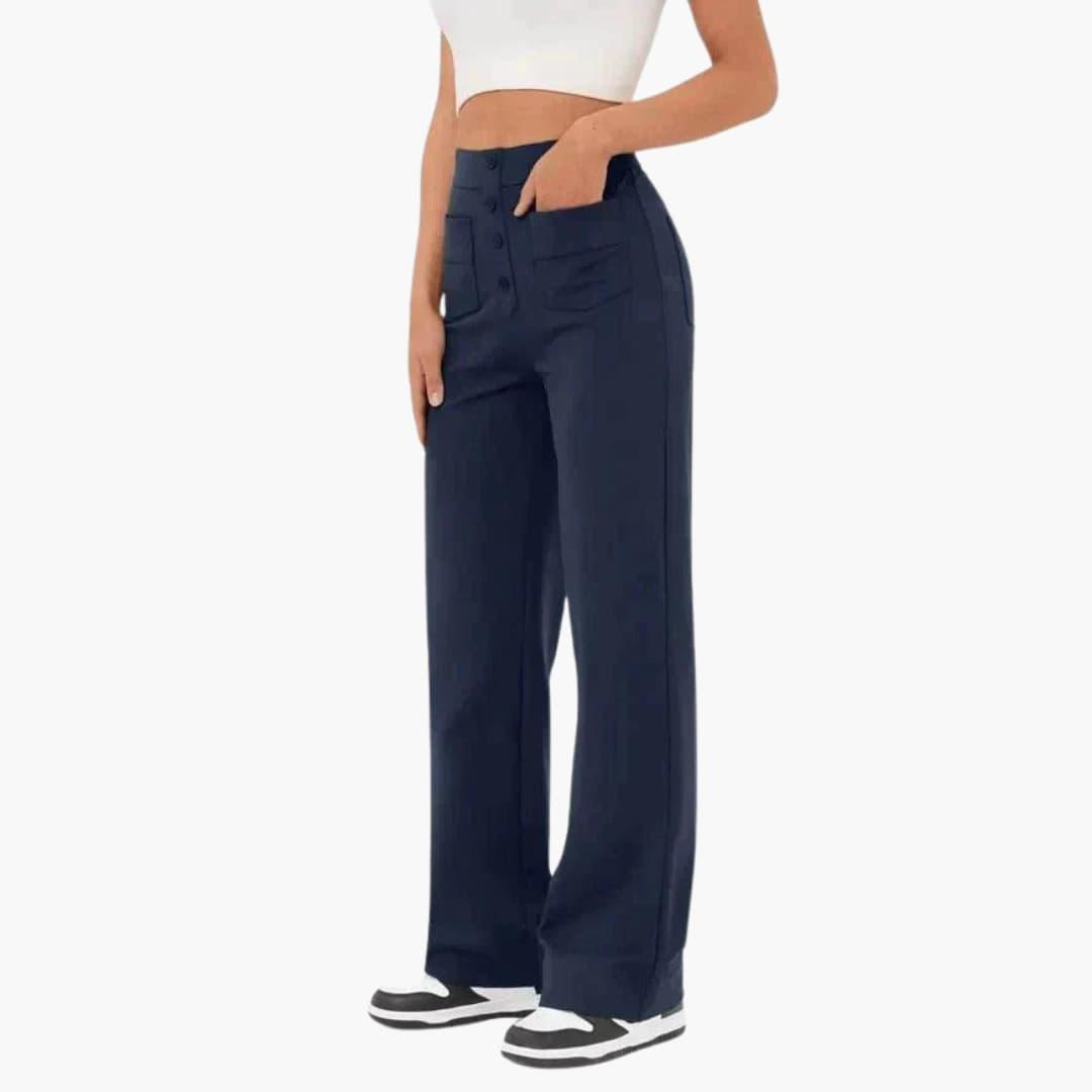 High-Waist Palazzo Pants – Button Placket