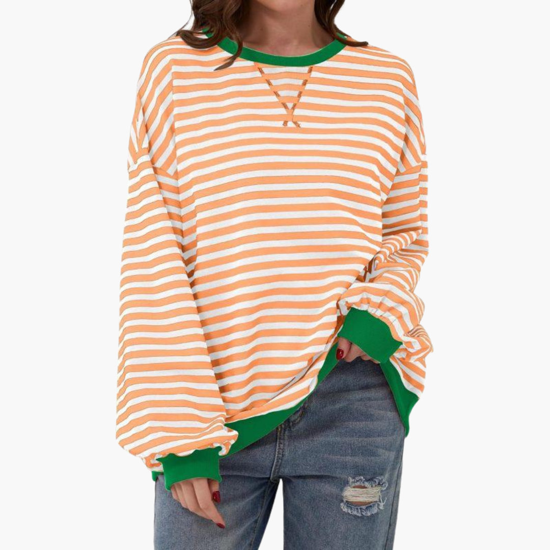 Oversized Sweatshirt – Striped Design – Long Sleeves
