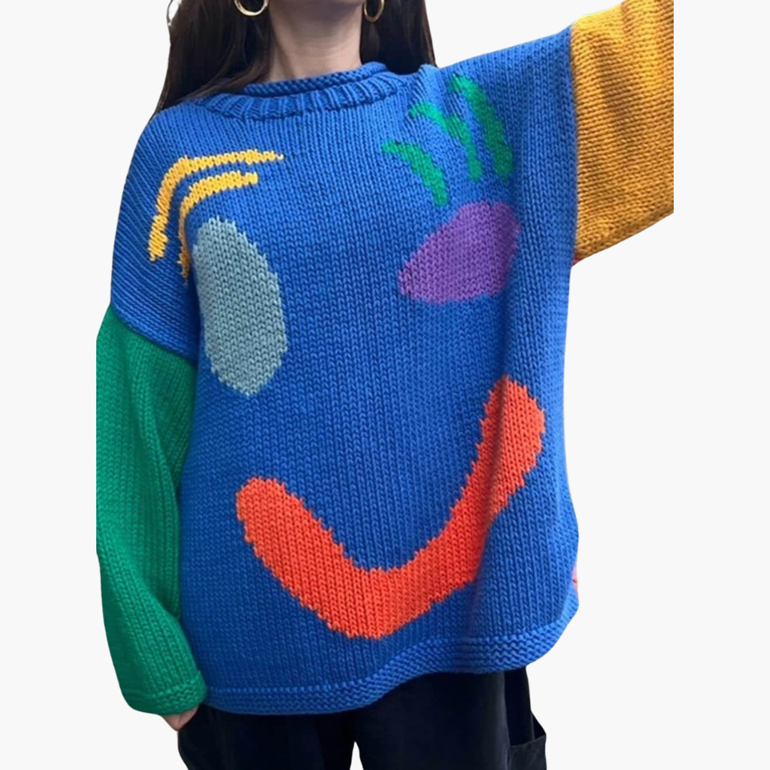 Oversized Knit Sweater – Smiley Design