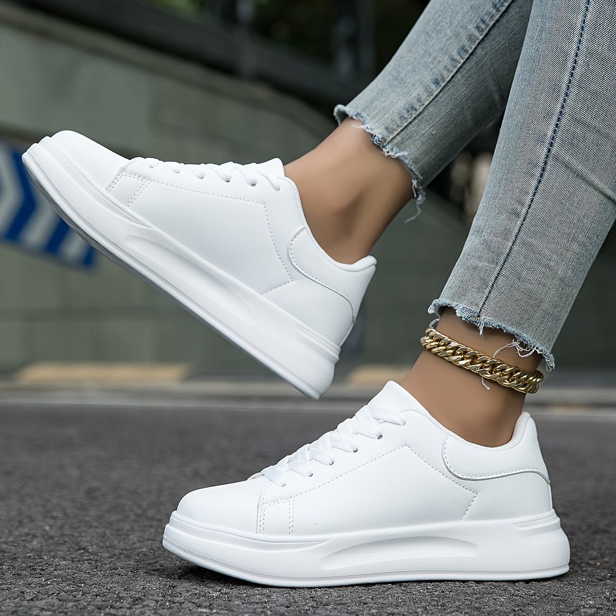 White Leather Sneakers with a Two tone Design