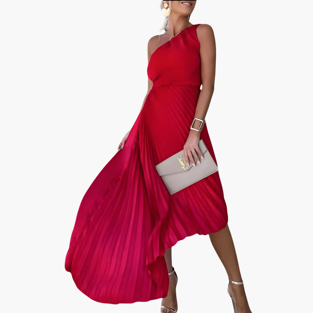 Ankle-Length Evening Dress – One-Shoulder Design