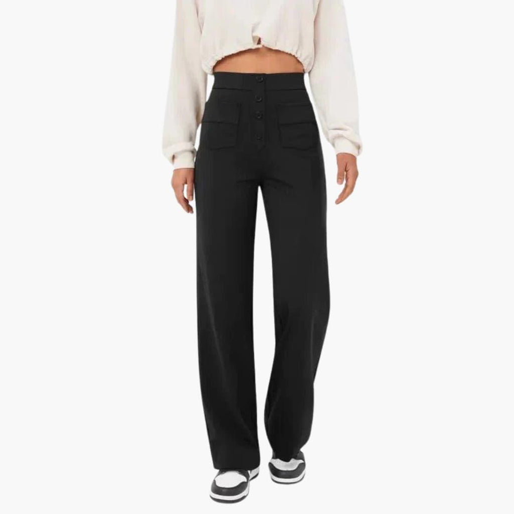 High-Waist Palazzo Pants – Button Placket