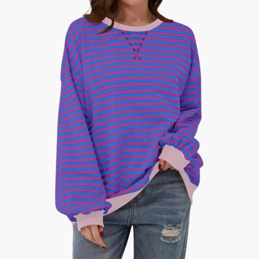 Oversized Sweatshirt – Striped Design – Long Sleeves