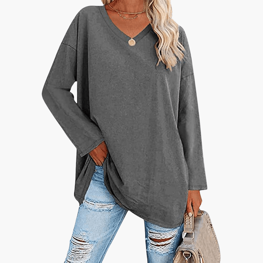 Oversized V-Neck Shirt – Long Sleeves