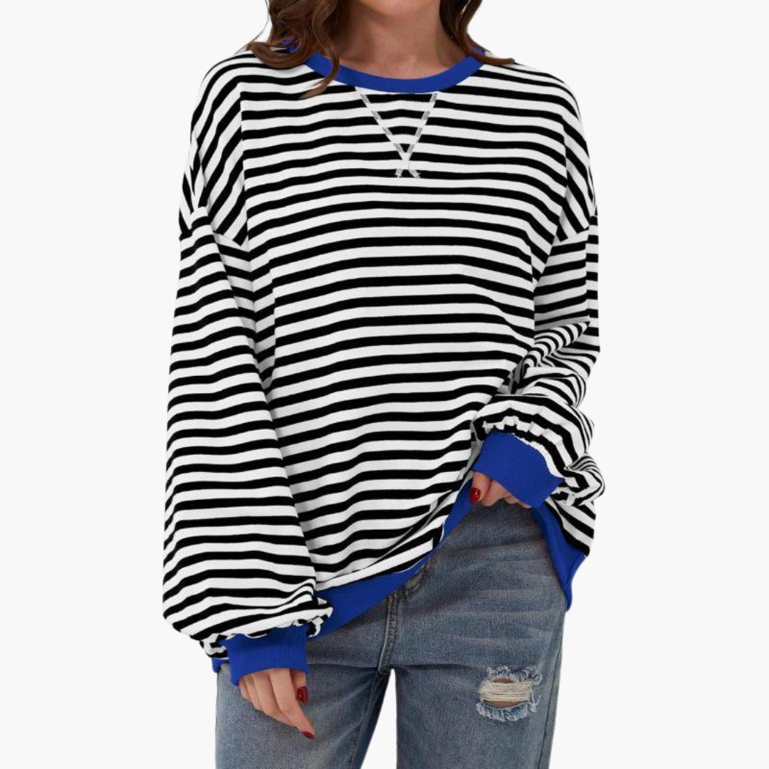 Oversized Sweatshirt – Striped Design – Long Sleeves