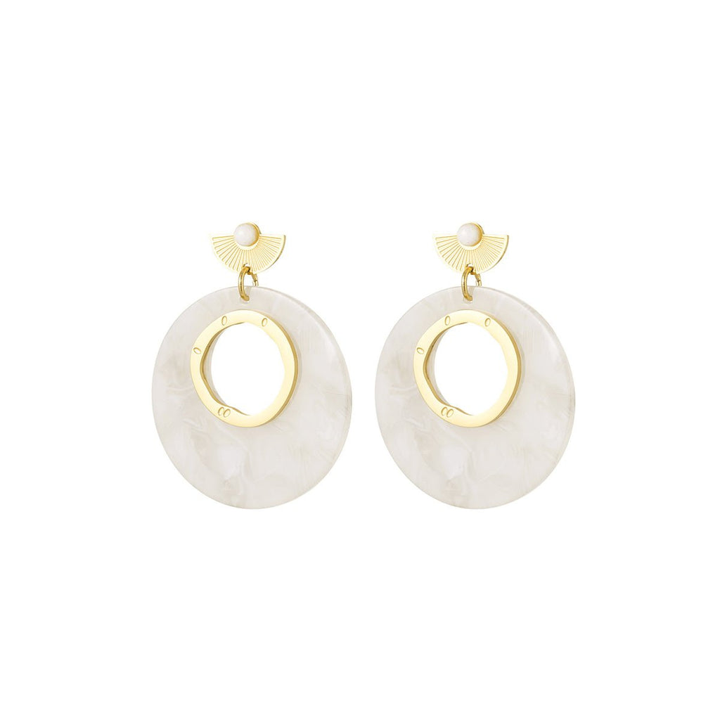 Around White Details Gold and White Plated Earrings for Women