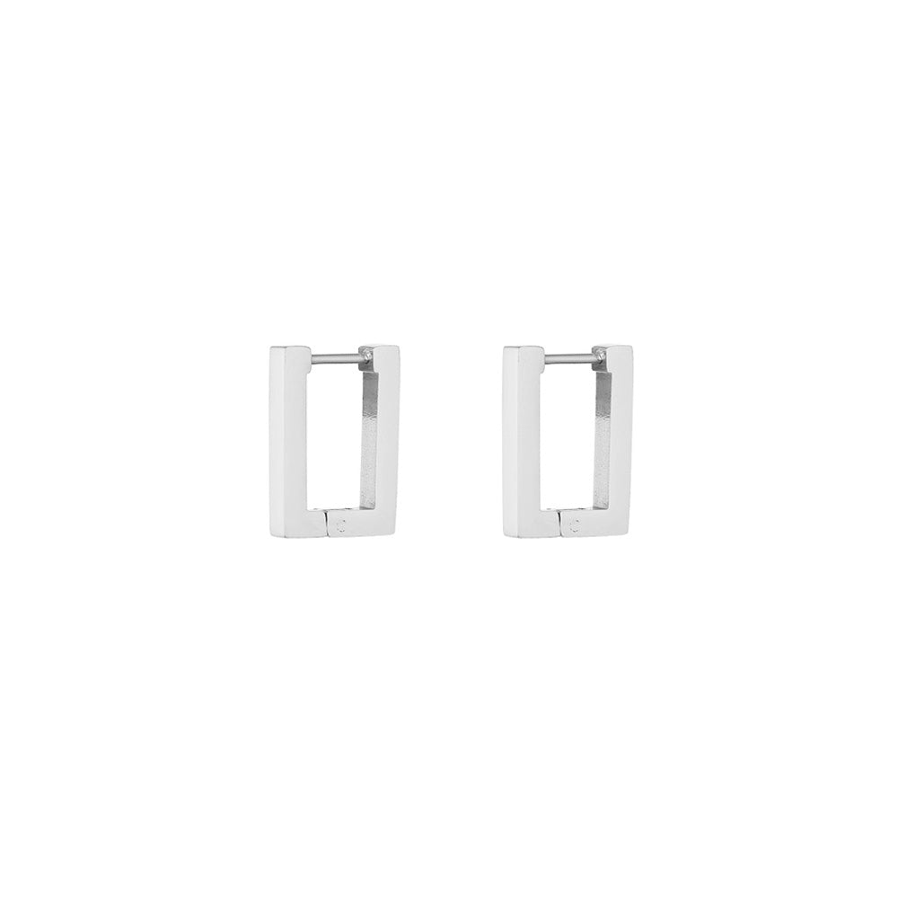 Basic Rectangle Small Silver Hoop Earrings for Women