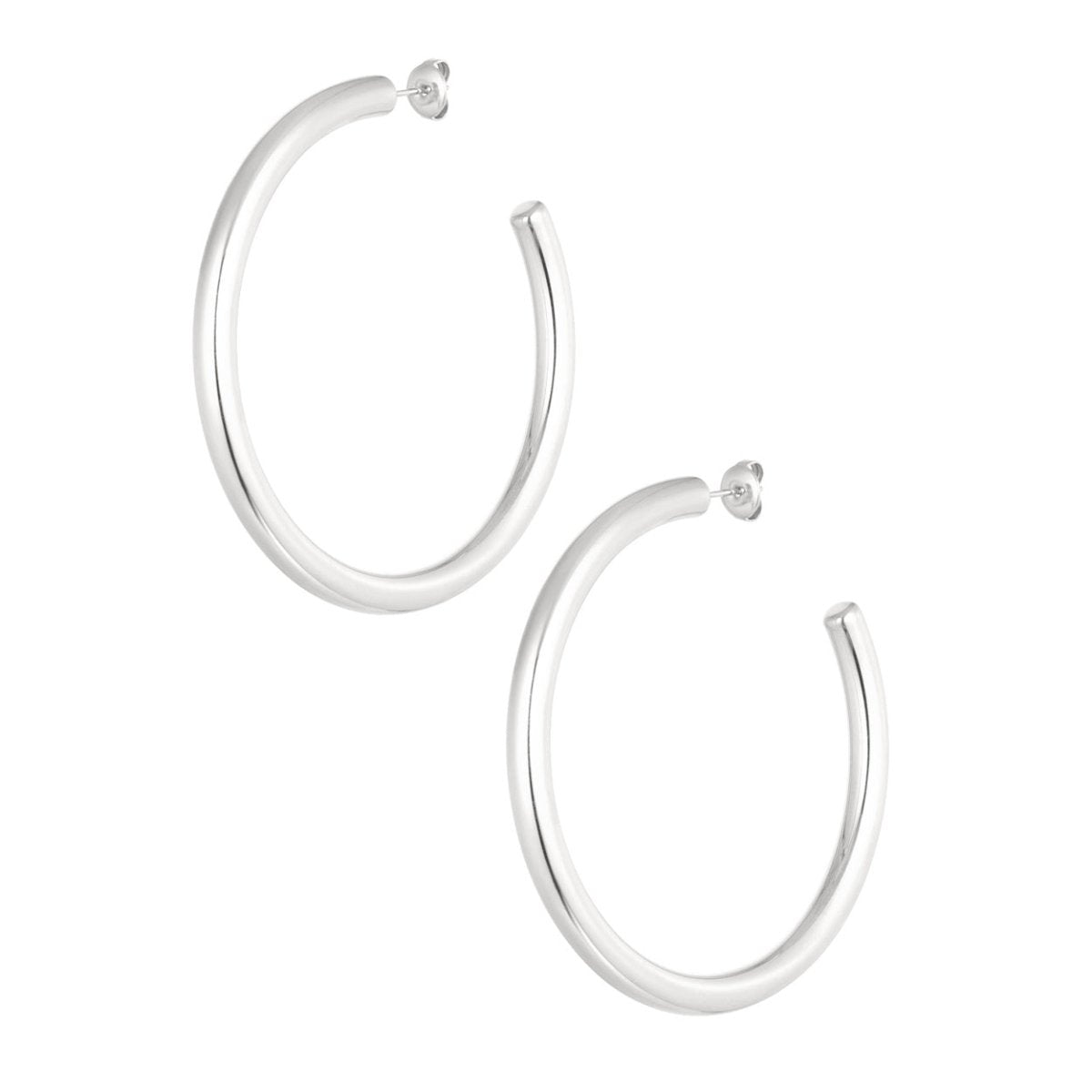 Basic Round Open Silver Hoop Earrings for Women