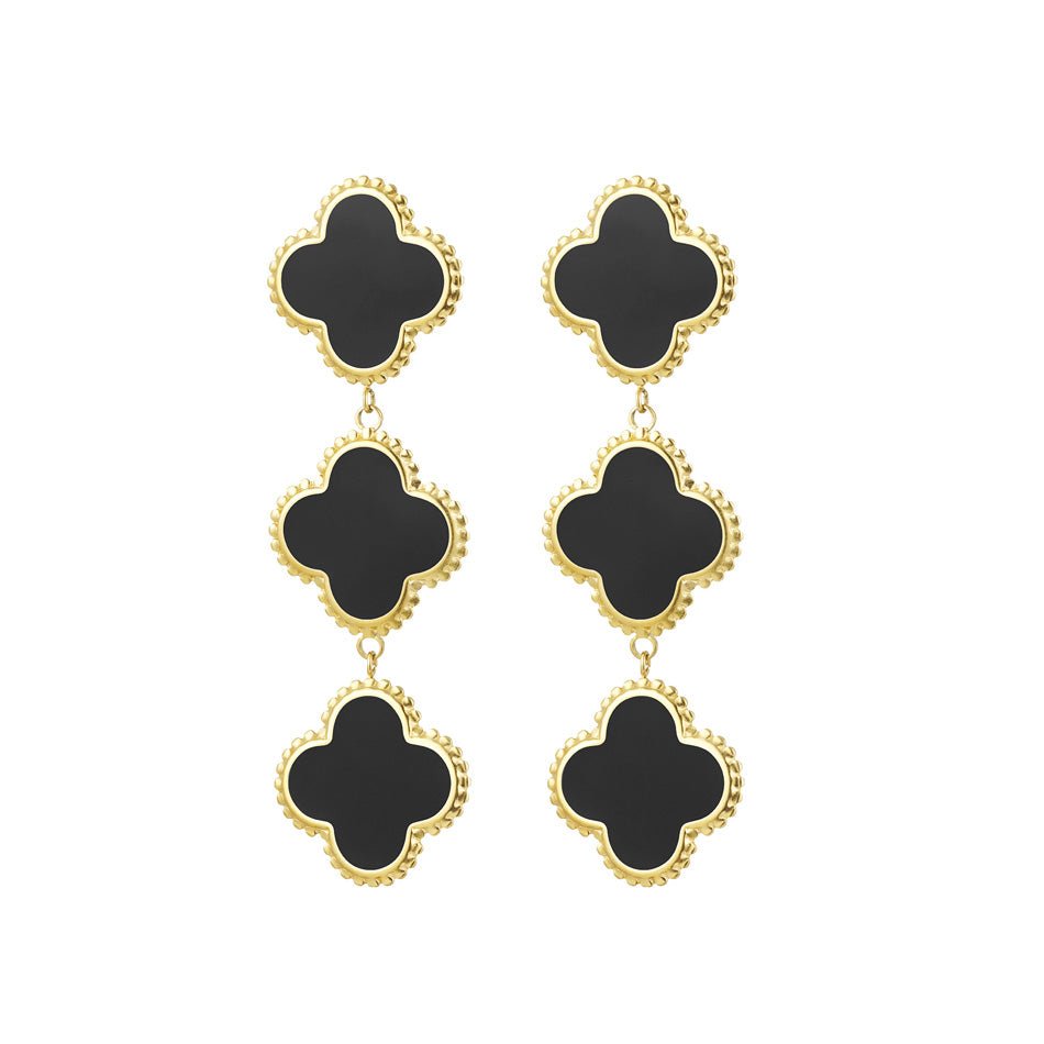 Beautiful Black Clover Gold Earrings for Women