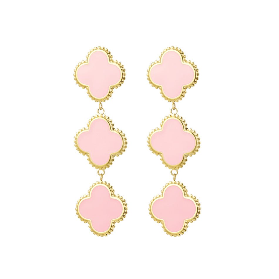 Beautiful Soft Pink Clover Gold Earrings for Women
