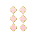 Beautiful Soft Pink Clover Gold Earrings for Women