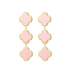 Beautiful Soft Pink Clover Gold Earrings for Women