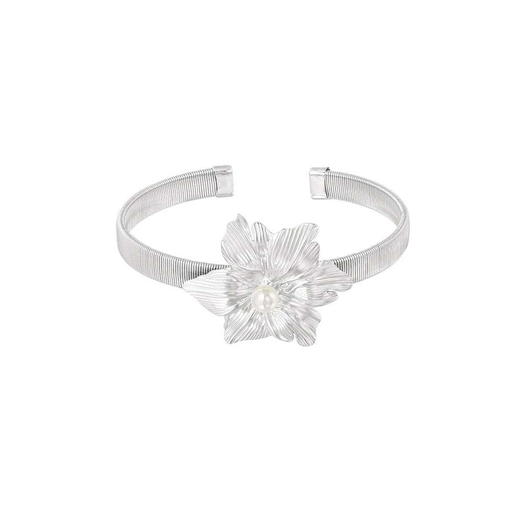 Blooming Flower Bangle Bracelet Silver – Elegant Floral Cuff Jewelry