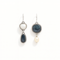 Elegant silver drop earrings featuring black stones and white pearls, perfect for stylish jewelry lovers seeking unique, sophisticated accessories.