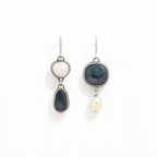 Elegant silver drop earrings featuring black stones and white pearls, perfect for stylish jewelry lovers seeking unique, sophisticated accessories.