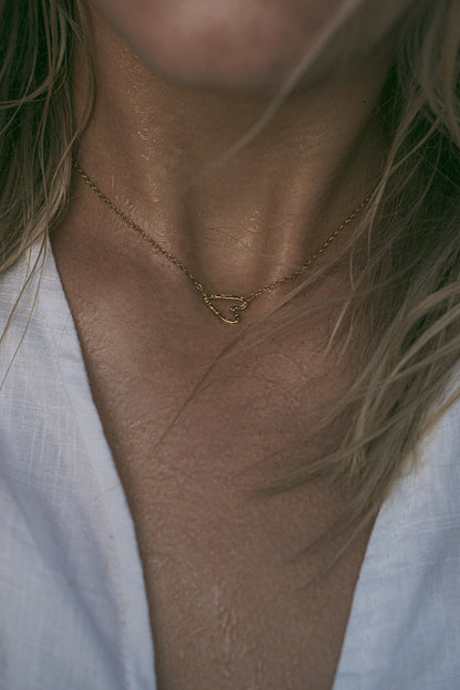 Gold Plated Abstract Heart Necklace – Modern Open Outline Design