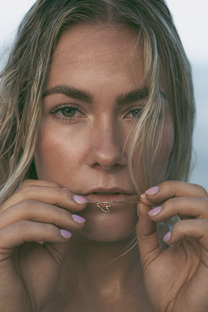 Gold Plated Abstract Heart Necklace – Modern Open Outline Design