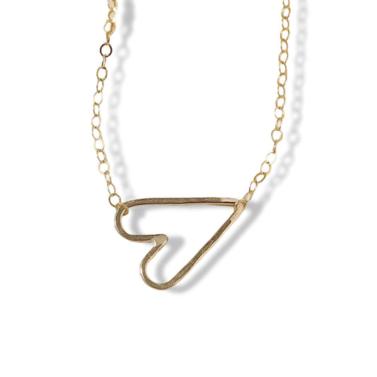 Gold Plated Abstract Heart Necklace – Modern Open Outline Design