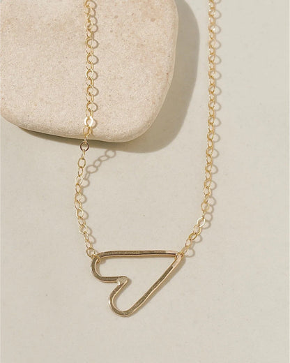 Gold Plated Abstract Heart Necklace – Modern Open Outline Design