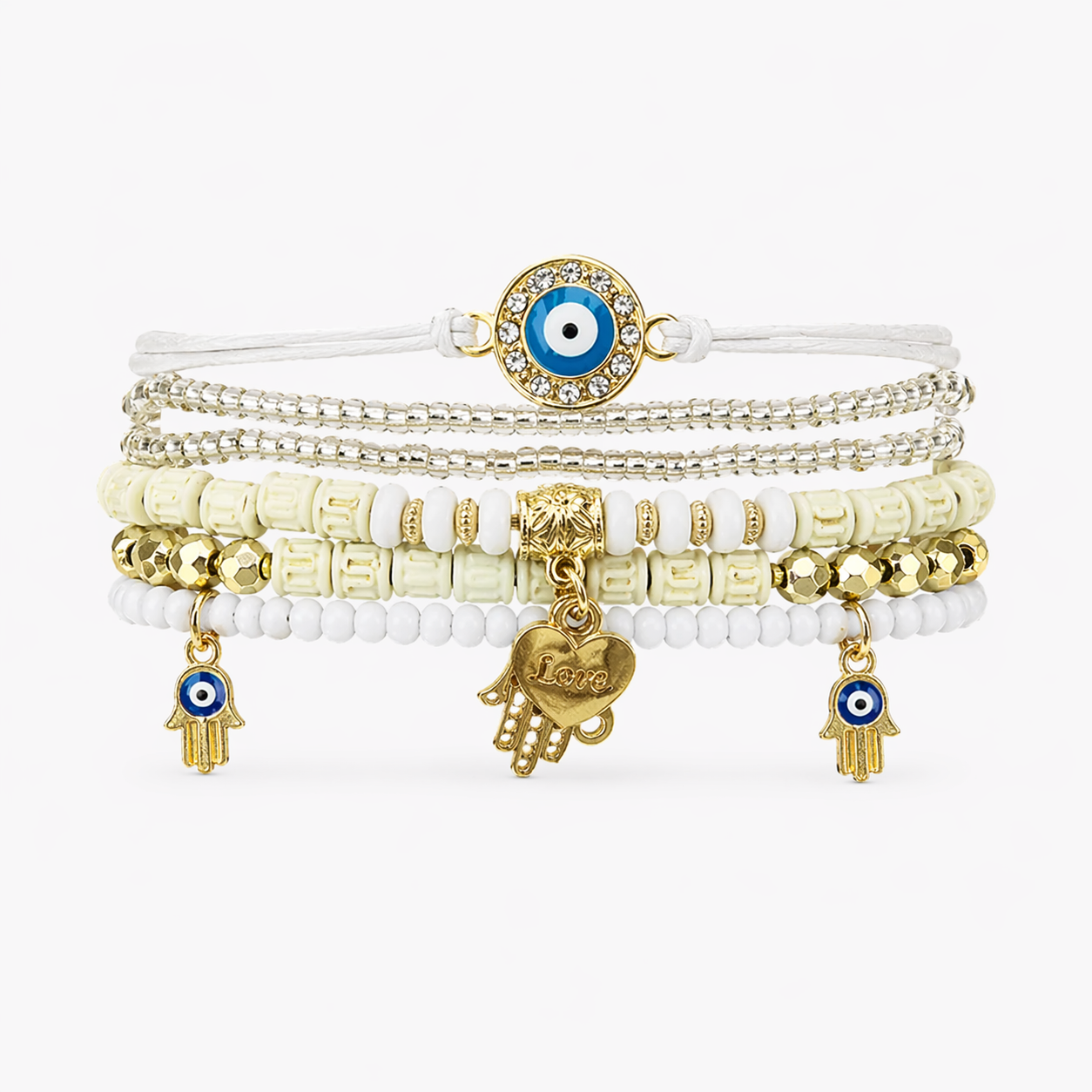 Bohemian Charm Bracelet Set with Hamsa and Evil Eye