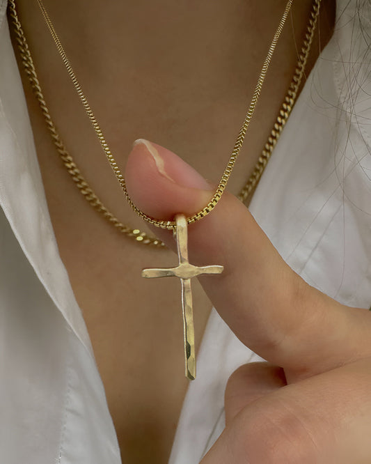Gold Plated Hammered Cross Necklace – Simple Textured Pendant Design