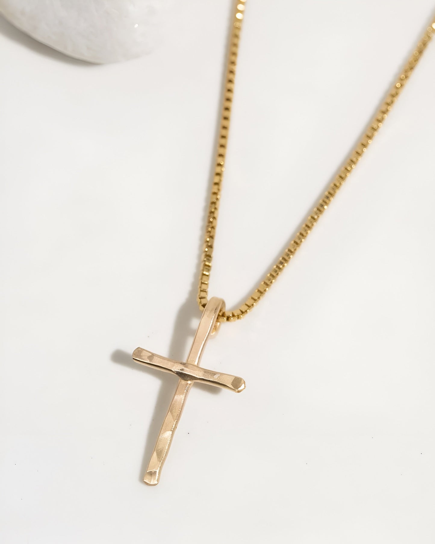 Gold Plated Hammered Cross Necklace – Simple Textured Pendant Design