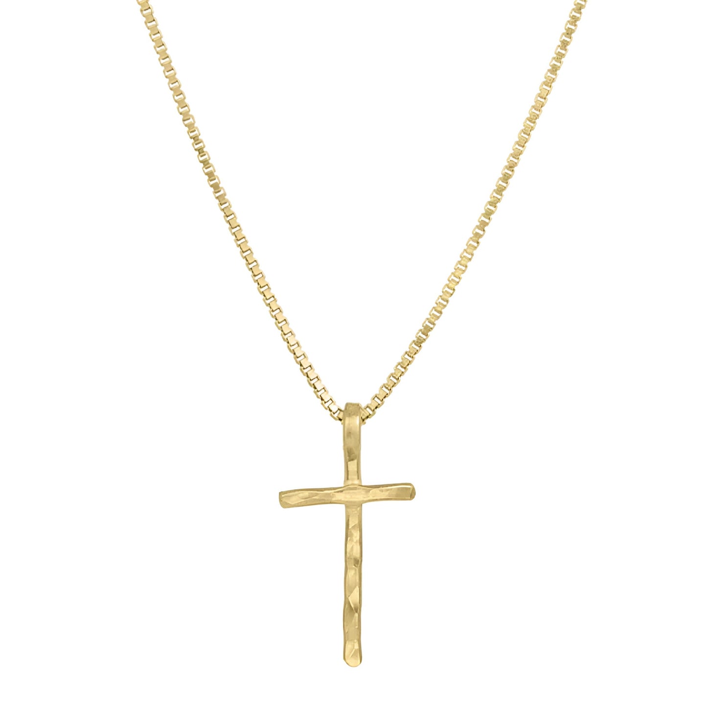 Gold Plated Hammered Cross Necklace – Simple Textured Pendant Design