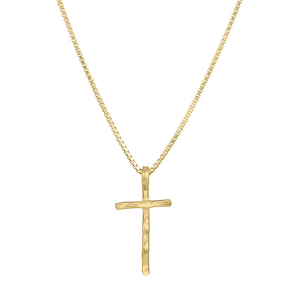 Gold Plated Hammered Cross Necklace – Simple Textured Pendant Design