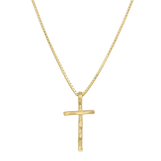 Gold Plated Hammered Cross Necklace – Simple Textured Pendant Design