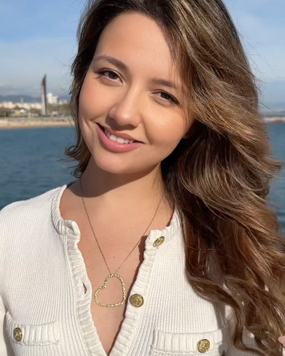 Gold Plated Hammered Heart Necklace – Open Outline Pendant Design