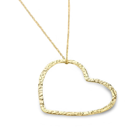 Gold Plated Hammered Heart Necklace – Open Outline Pendant Design