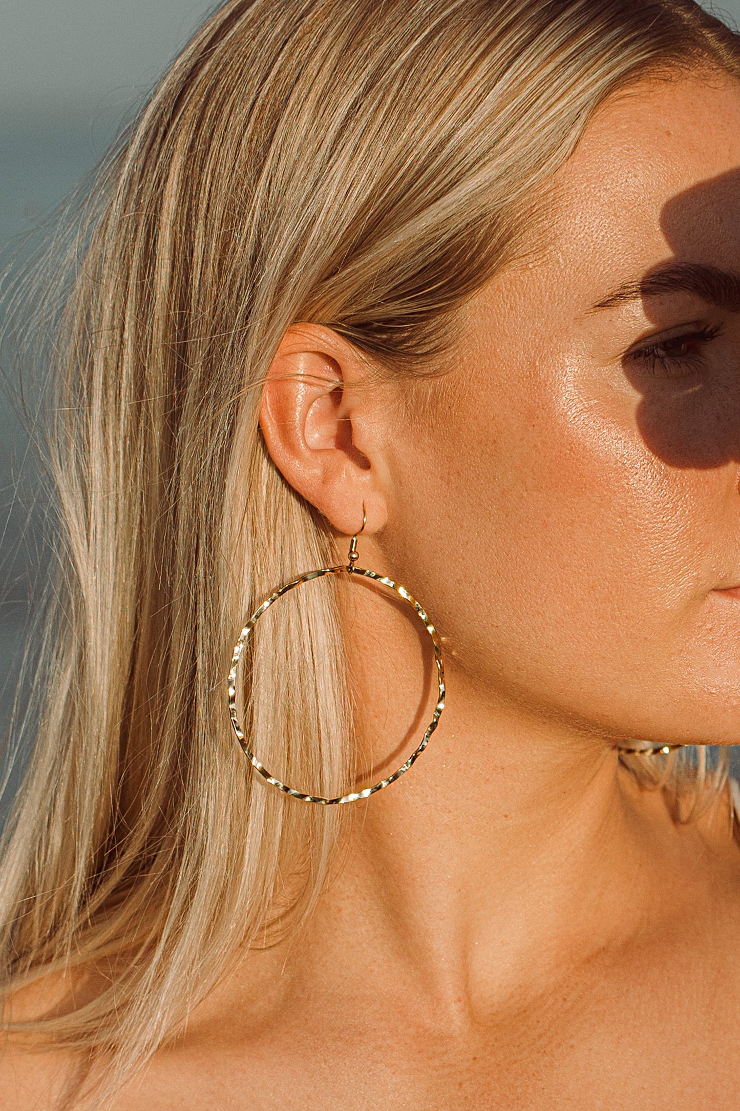 Gold Plated Hammered Hoop Earrings – Lightweight Boho Circle Design