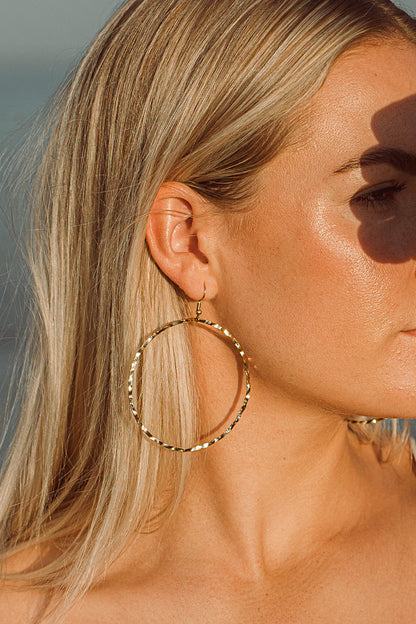 Gold Plated Hammered Hoop Earrings – Lightweight Boho Circle Design