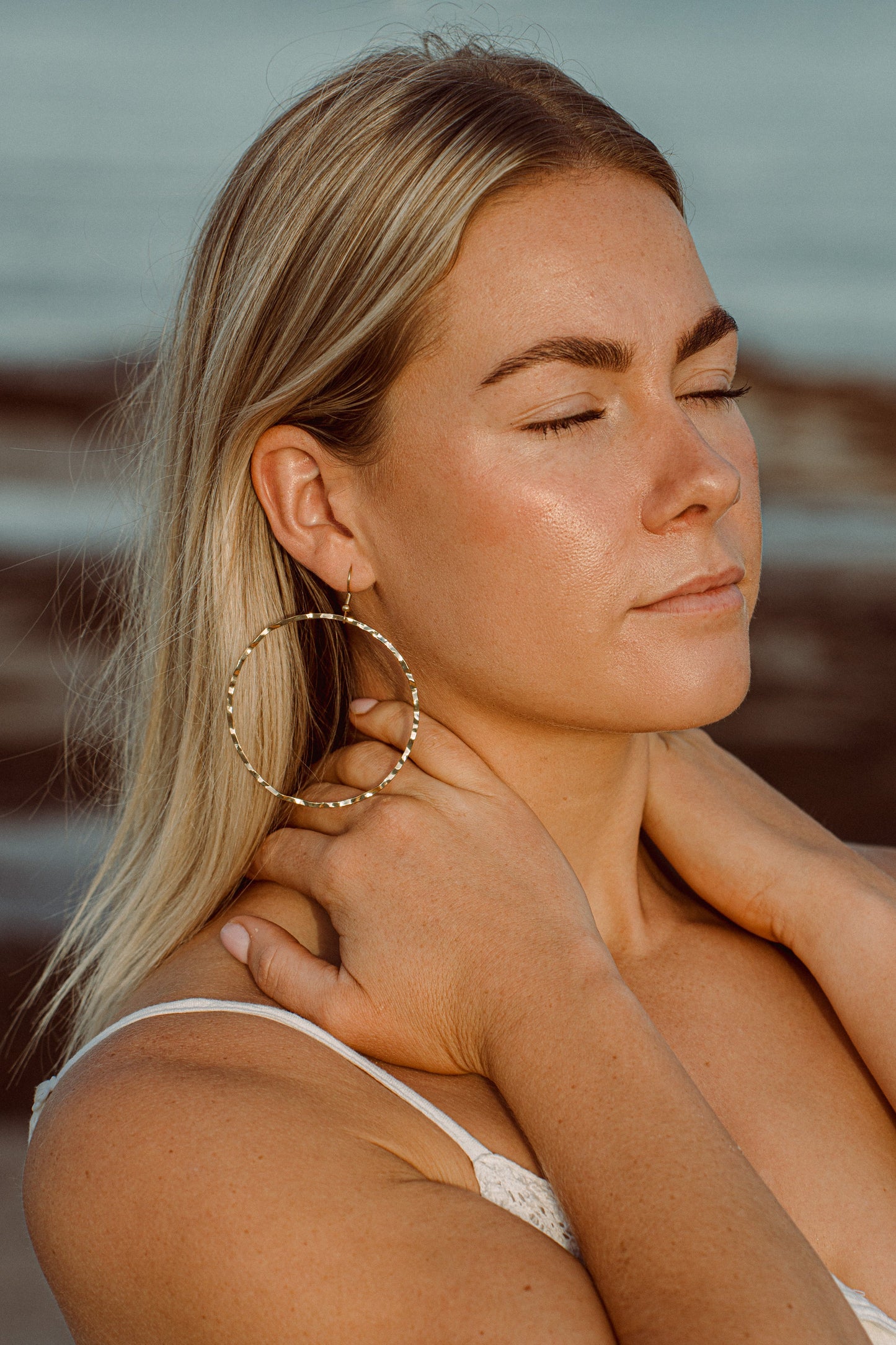 Gold Plated Hammered Hoop Earrings – Lightweight Boho Circle Design