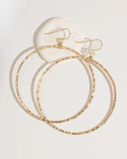 Gold Plated Hammered Hoop Earrings – Lightweight Boho Circle Design